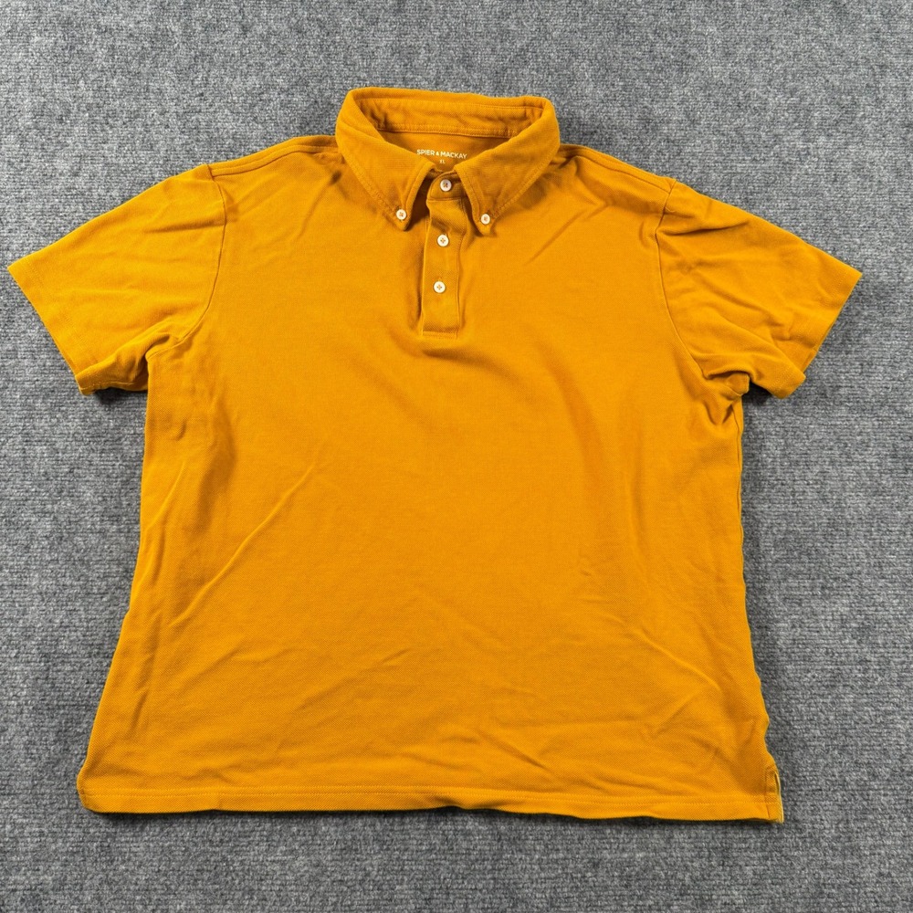 Spier & Mackay Polo Shirt Mens XL Yellow Pique Button Down Collar Preppy Smart